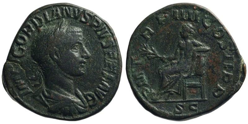 Gordian III; AE Sestertius; Apollo seated