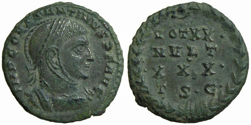 Constantine I; AE3 Thessalonica; vows in wreath