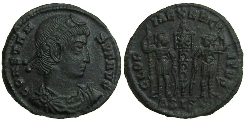 Constans; AE3 Siscia; soldiers with standard