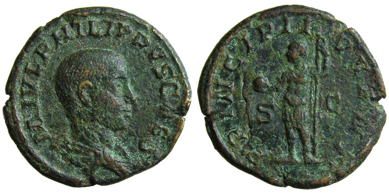 Philip II; AE As; Philip with globe and spear