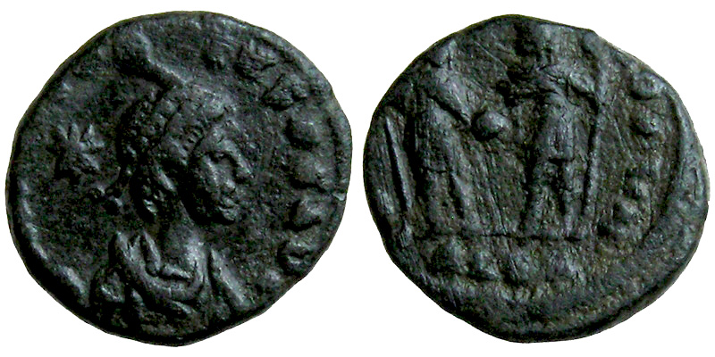 Theodosius II; AE4 Alexandria; emperors with globe