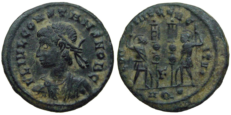 Constans; AE3 Aquileia; soldiers with standards