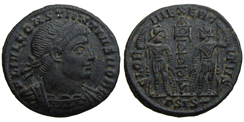 Constantius II; AE3 Sscia; soldiers with standards