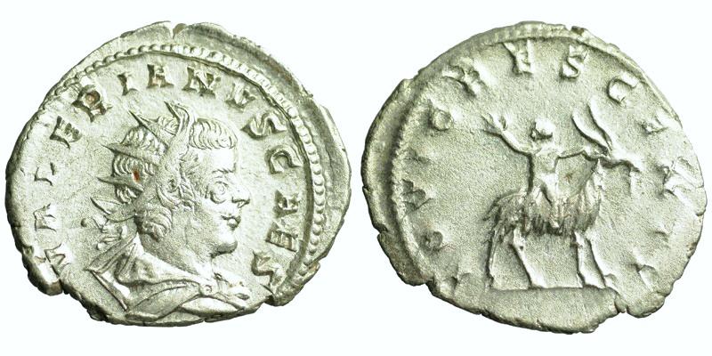 Valerian II; AR Antoninianus, Lugdunum; infant Jupiter on goat