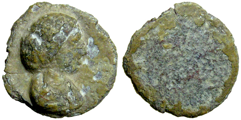 Lead Tessera with female bust resembling Julia Domna