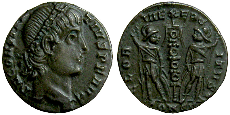 Constantius II; AE3 Constantinople; soldiers with standard