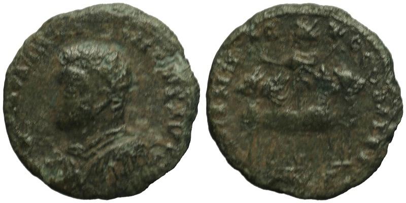 Constantine I; AE Quinarius, Londinium (?); Sol in quadriga facing