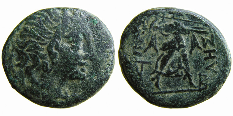 Macedonia, Pella; head of Pan/Athena