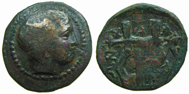 Macedonia, Chalkidian League - Olynthos; head of Apollo/lyre