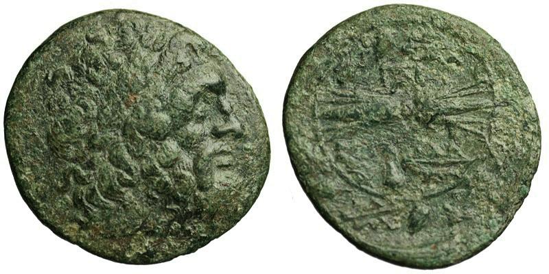 Epeiros, Symmachy; head of Zeus/thunderbolt within wreath