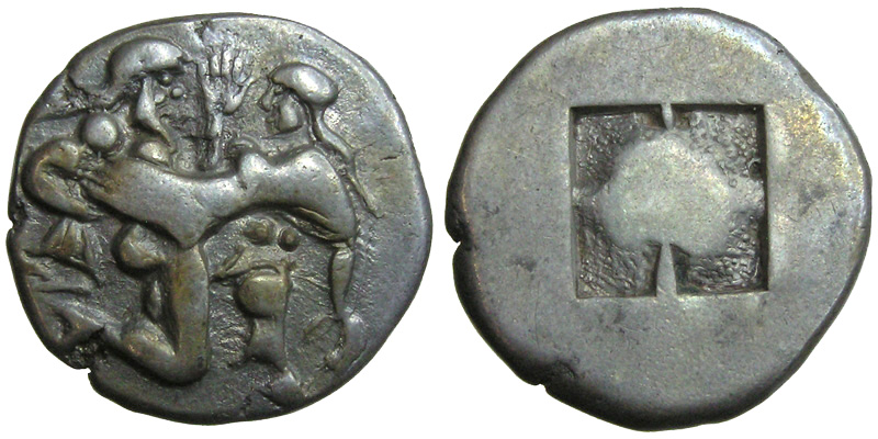 Thasos; AR Stater; Satyr abducting nymph/incise