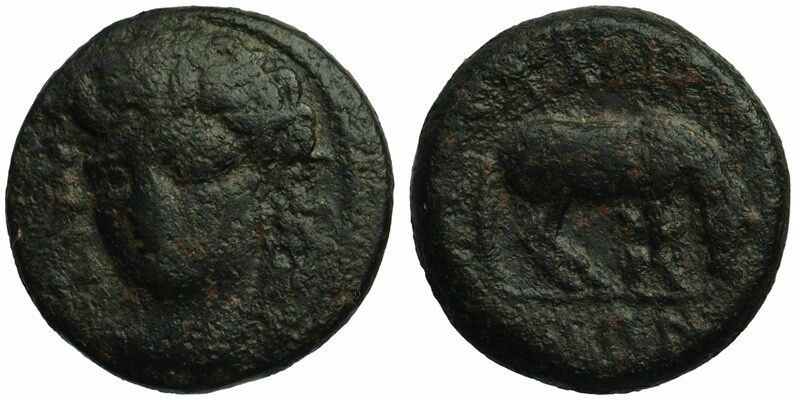 Thessaly, Larissa; nymph facing/horse prepairing to lie down