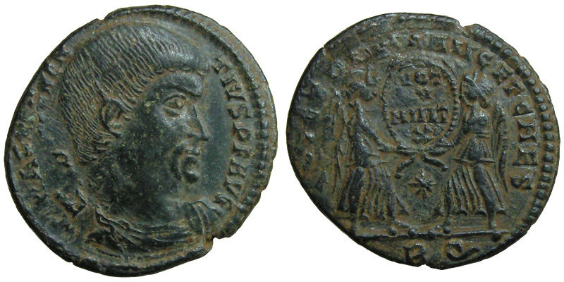 Magnentius; AE Maiorina, Rome; Victories with wreath