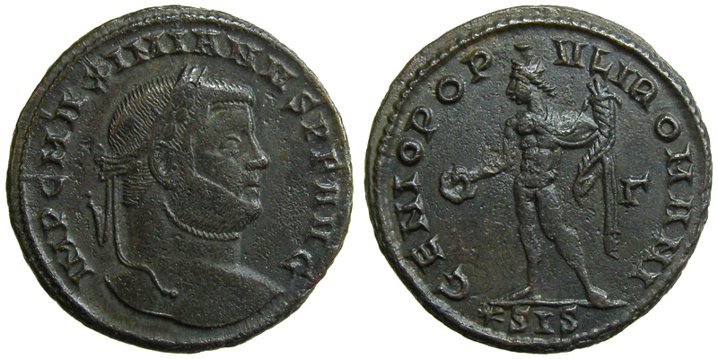 Maximianus; AE Follis, Siscia; Genius