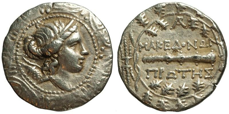 Macedonia under Romans; AR Tetradrachm; bust of Artemis/club in wreath
