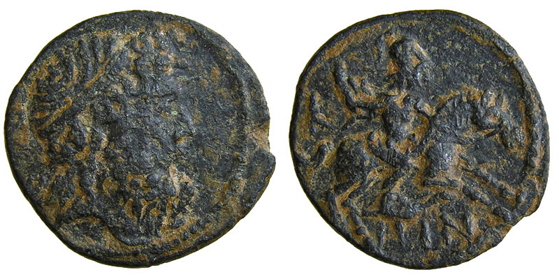 Pisidia, Isinda; head of Zeus/horseman