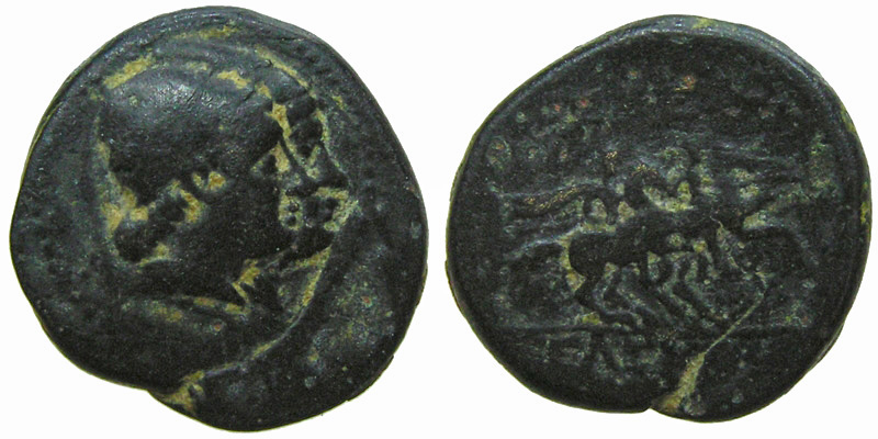 Seleukos II; heads of Dioscuri/Dioscuri on horseback