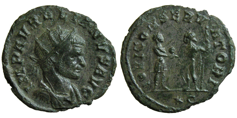 Aurelian; AE Antoninianus, Siscia; emperor with Jupiter