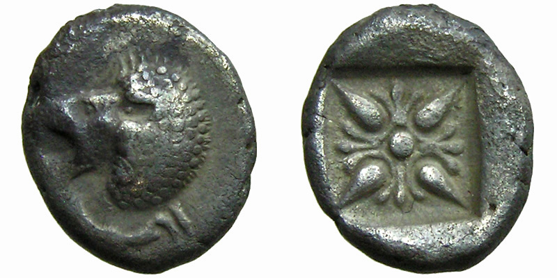 Ionia, Miletos; 1/12 Stater; head of lion/floral pattern in incuse