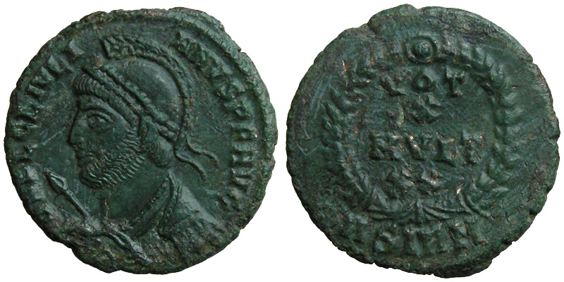 Julian II; AE3 Sirmium; vows in wreath