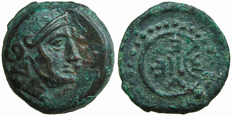 Thrace, Mesembria; head of Athena/shield of Amazons