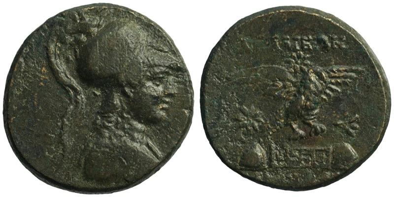 Phrygia, Apameia; bust of Athena/eagle, caps of Dioscuri