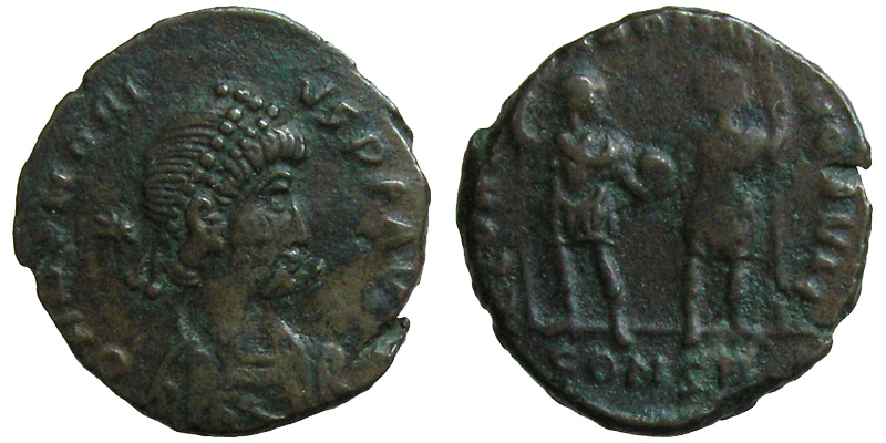 Honorius; AE3 Constantinople; Honorius and Theodosius II