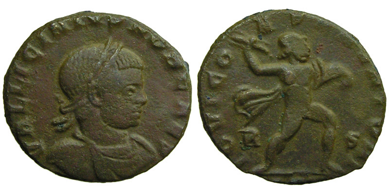 Licinius II; AE Follis, Arelate; Jupiter with thunderbolt