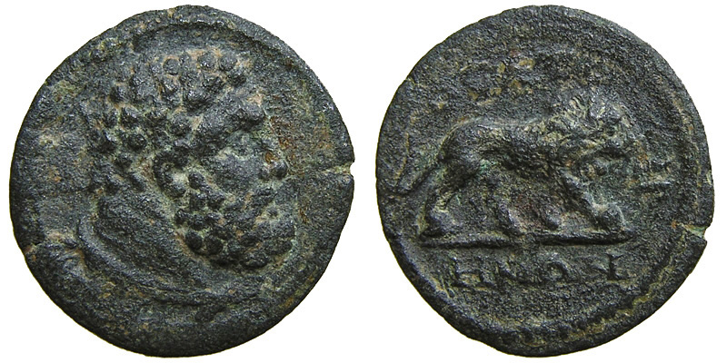 Lydia, Thyateira; bust of Herakles/lion