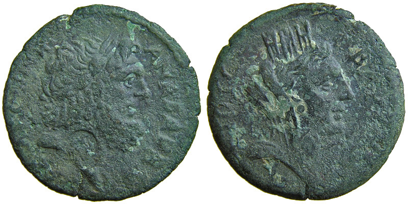 Cilicia, Anazarbus (as Caesarea ad Anazarbum); bust of Zeus/bust of Tyche