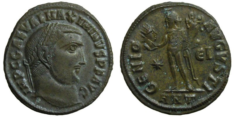 Maximinus II; AE3 Follis; Genius