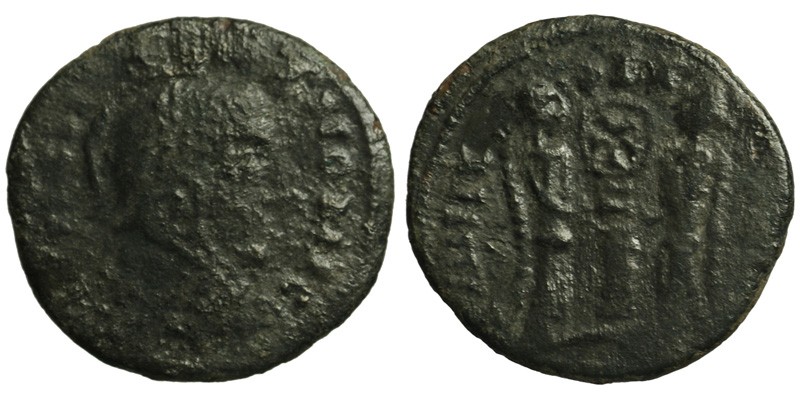 Constantine I; imitative of AE3; Victories with shield on altar