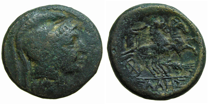 Macedonia, Pella; bust of Athena/Nike in biga
