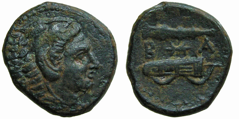 Alexander III the Great; head of Herakles/bow, quiver, club