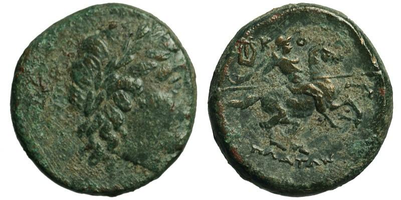 Ionia, Kolophon; head of Apollo/horseman