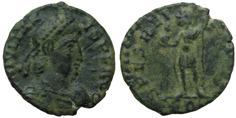 Julian II; AE3 Arelate; emperor with globe and spear