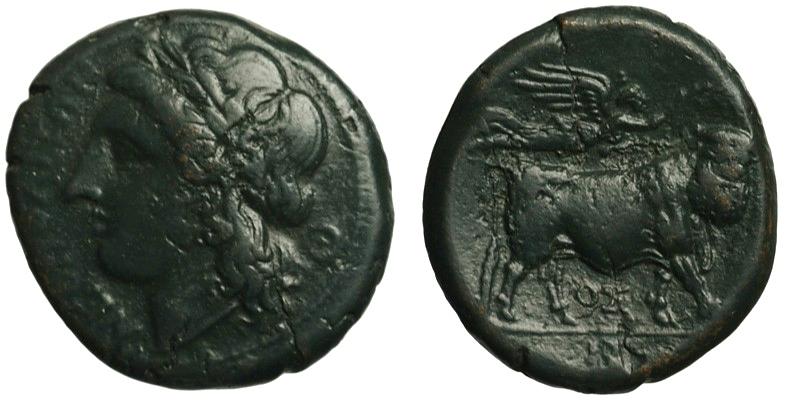 Campania, Neapolis; head of Apollo/man-headed bull