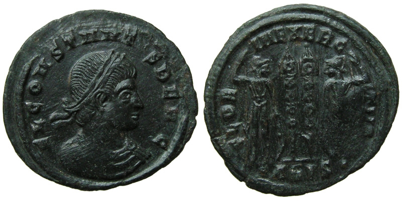 Constans; AE3 Siscia; soldiers with standards
