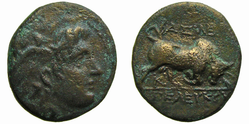 Seleukos I; head of Medusa/bull
