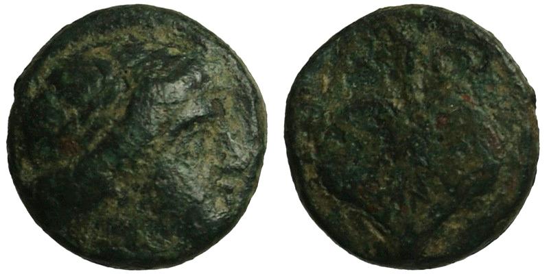 Achaemenid Empire; head of Apollo/leaf
