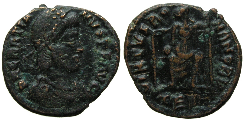 Gratian; AE3 Thessalonica; Roma seated