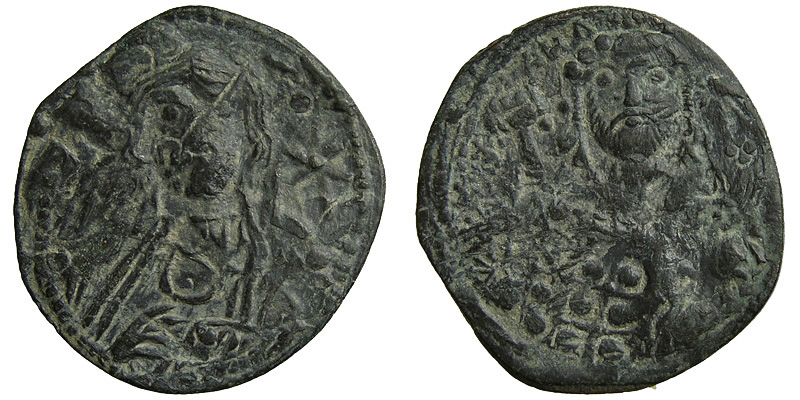 Michael VII Ducas; AE Half Follis; bust of Christ/bust of Michael VII