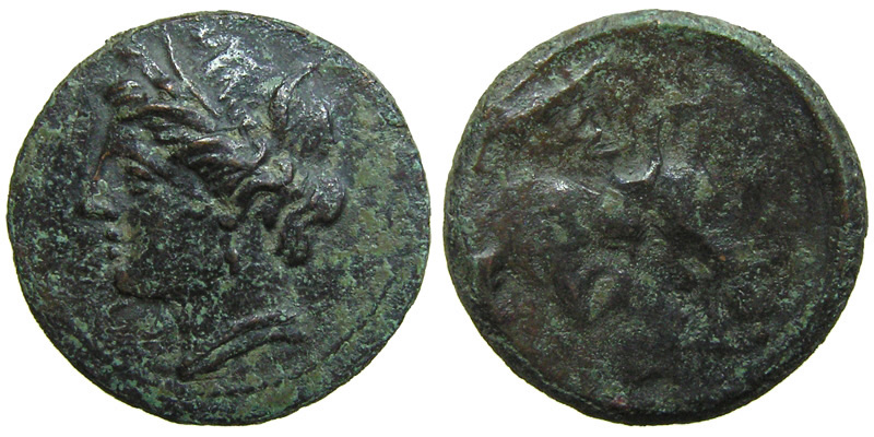 Sicily, Syracuse, Hieron II; head of Persephone/bull