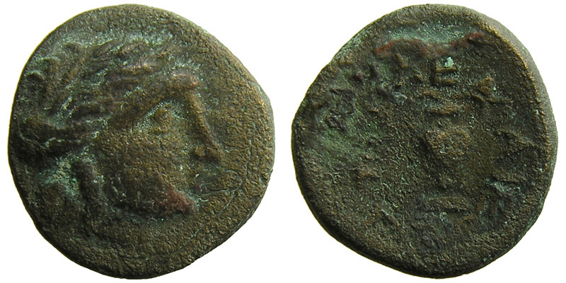 Troas, Larissa Ptolemais; head of Apollo/amphora