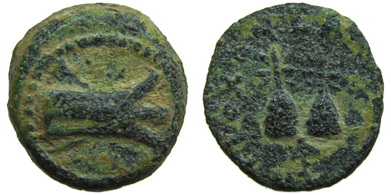 Antiochos VII; prow/caps of Dioscuri