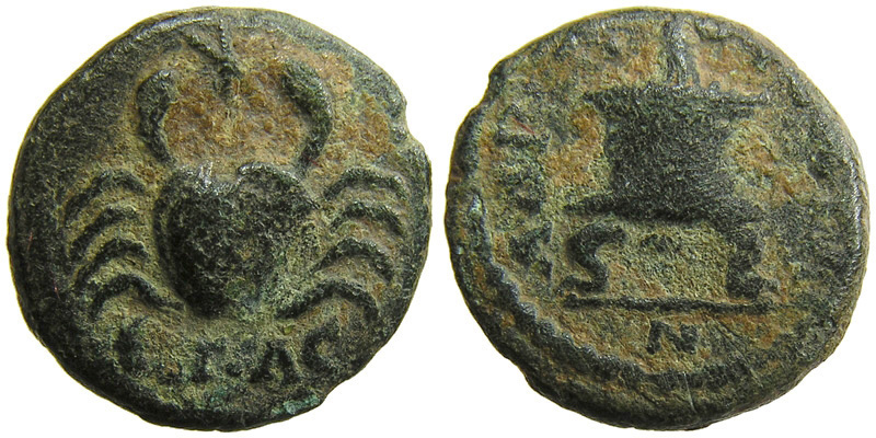 Cilicia, Mopsos; crab, star/flaming altar