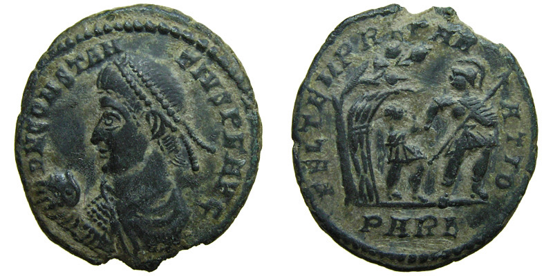 Constantius II; AE2 Arles; soldier leading barbarian