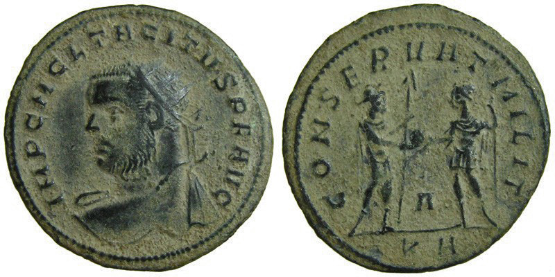 Tacitus; AE Antoninianus, Serdica; emperor with Mars