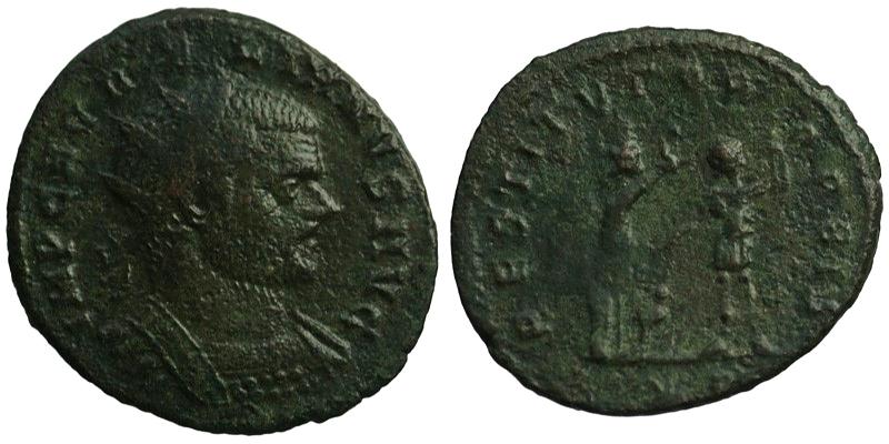 Aurelian; AE Antoninianus, Cyzicus; Tyche with emperor