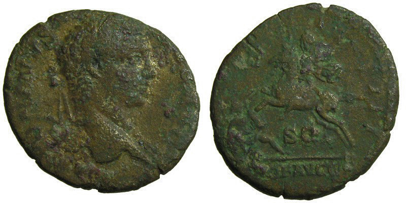Caracalla; AE As, Rome; Caracalla on horse spearing enemy